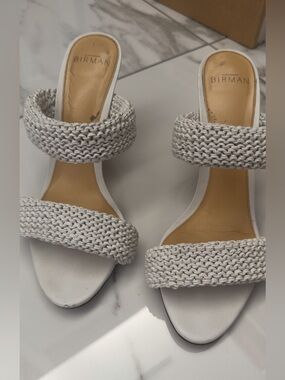 Alexandre Birman White Braided Double-Strap Heeled Slides